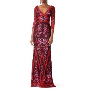Marchesa Notte  Wine Floral Lace Gown